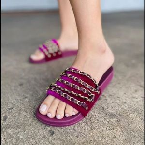 Bamboo Cozy-03 Velvet Slide Sandal in Purple-Size 7